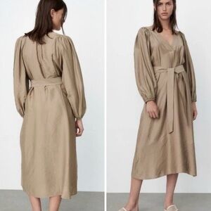 Zara Belted Midi V-neck Dress Size Small Spring Summer SS21